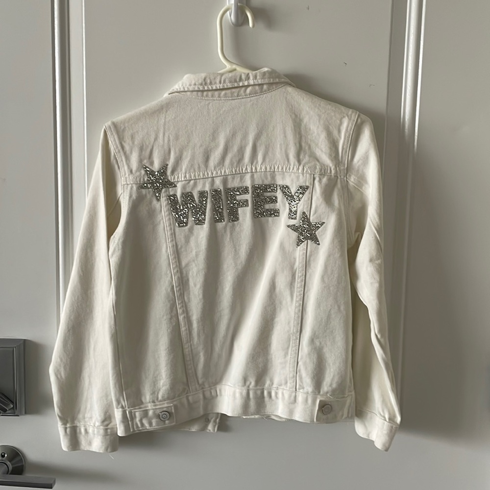 Wifey white denim bridal jacket
